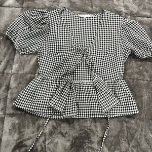 Black and White Gingham Tie Top